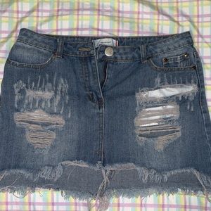 Distressed Denim Skirt